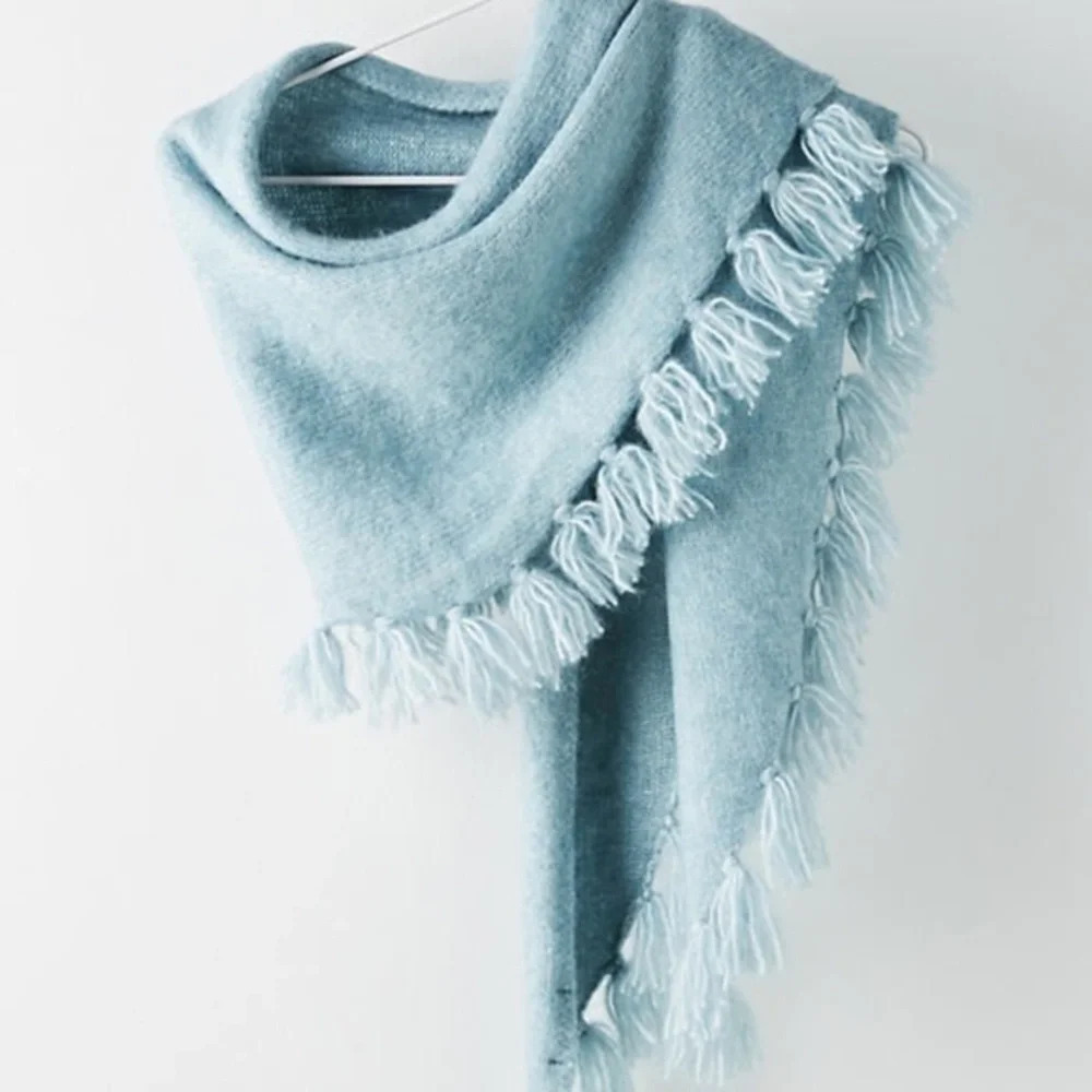 Anthropologie  Blue  Tassled Triangle Scarf
